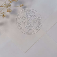Flowery fox bookplate embosser
