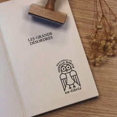 Geometric owl bookplate stamp