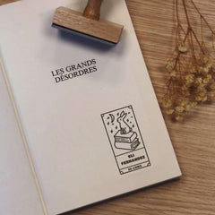 Bookplate with rabbit design on a book