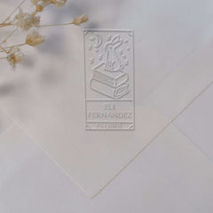 Bookplate rabbit on book